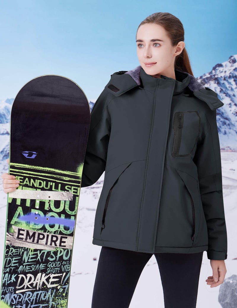 WULFUL Women's Waterproof Ski Jacket Warm Winter Coats Windproof Winter Jackets for Women Fleece Lined Windbreaker with Hood - Image 2